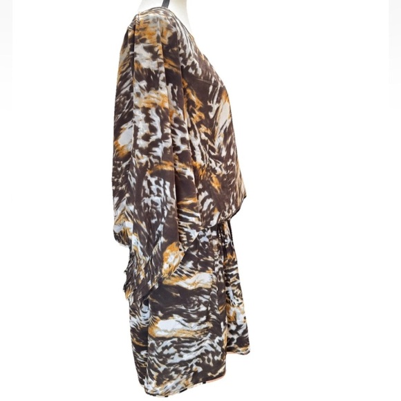 W118 Walter Baker Blouson Dress Large Brown Orange Animal Print Balloons Sleeves - Picture 8 of 8